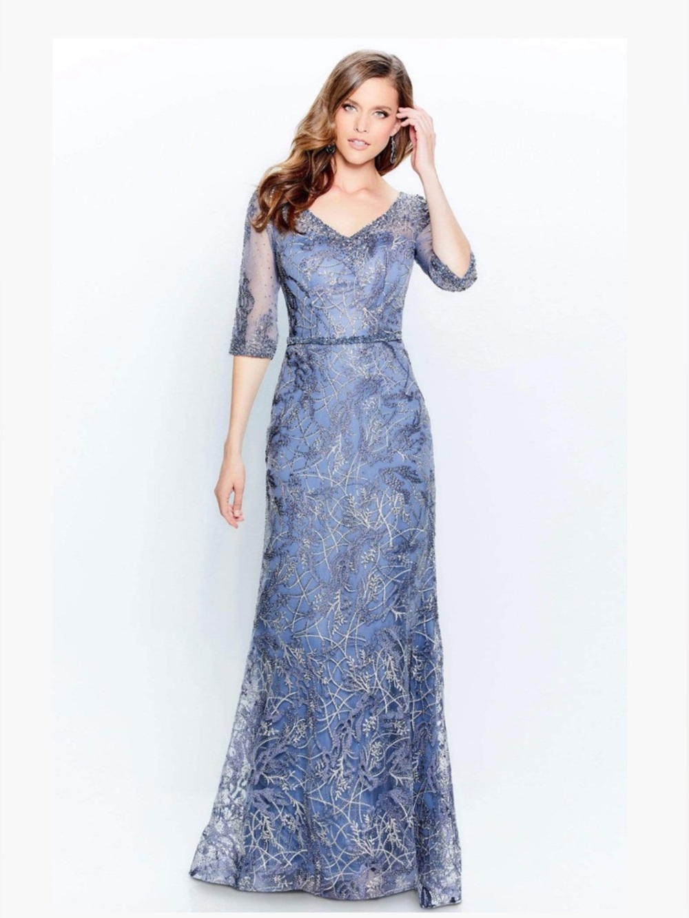 Elegant Blue Embroidered Evening Dress